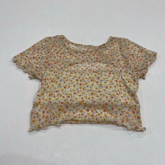 Le Lis Floral Mesh Crop Top Sheer Ruffle Hem Women’s Size Small - Picture 1 of 6